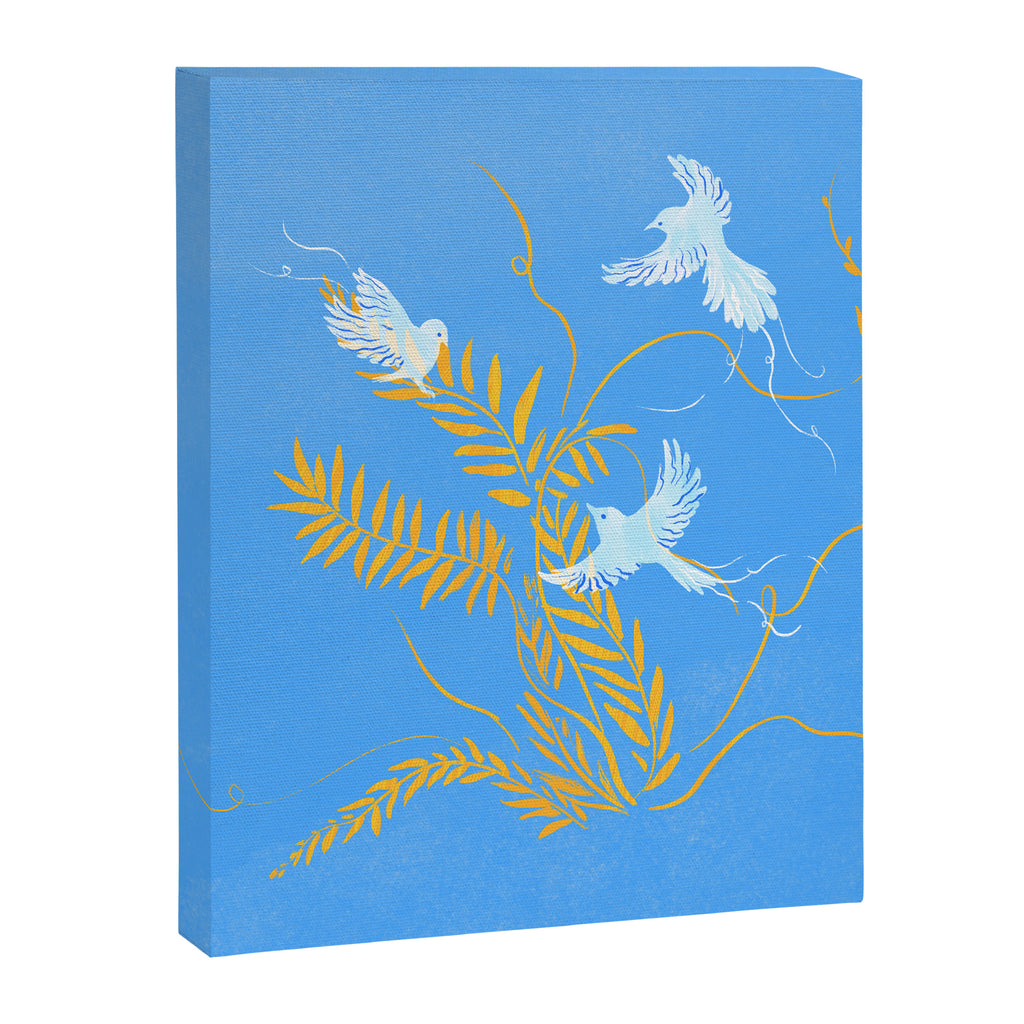 Willow Plants and Birds (blue) Canvas Print Gallery Image 6