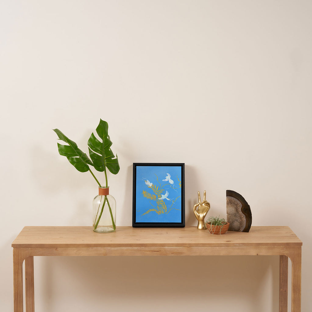 Willow Plants and Birds (blue) Framed Canvas Print Gallery Image 4
