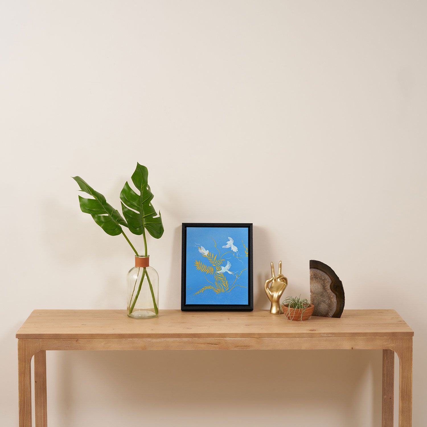 Willow Plants and Birds (blue) Framed Canvas Print Gallery Image 4
