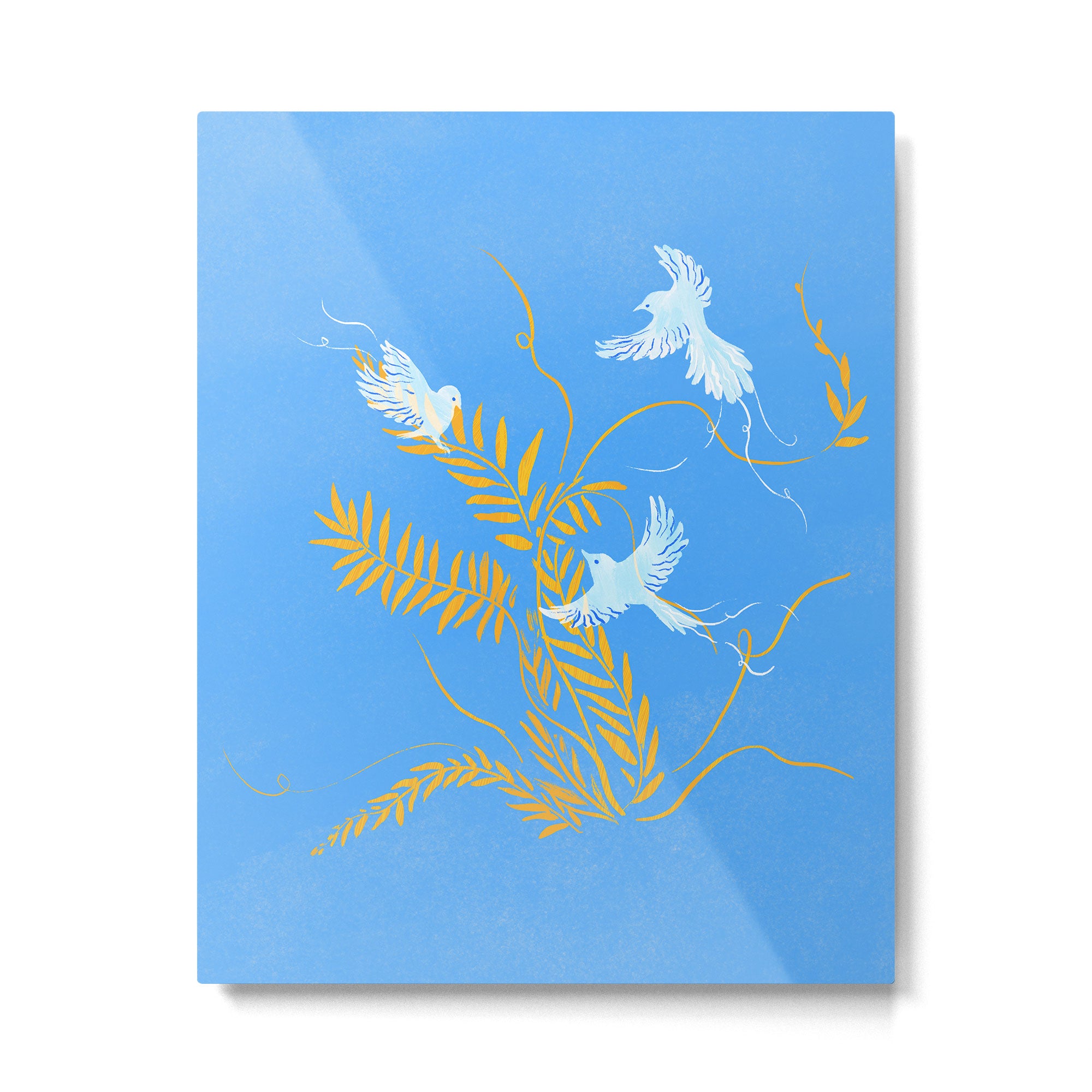 Willow Plants and Birds (blue) Metal Print Gallery Image 4