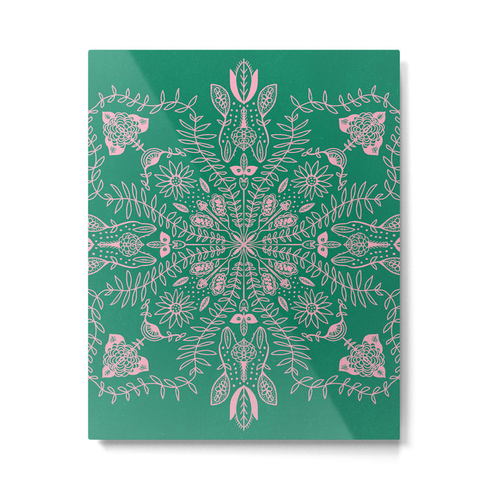 Flores, Emerald & Pink Metal Print Gallery Image 1