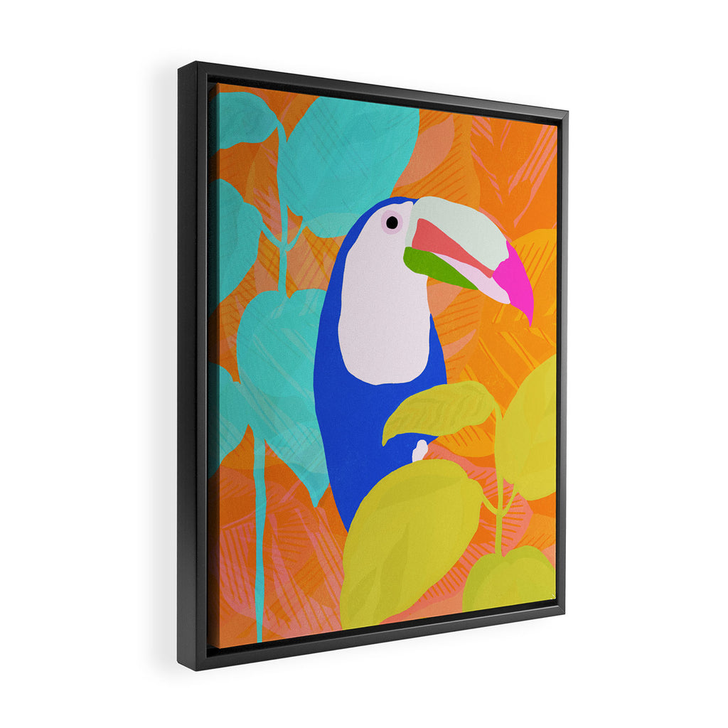 tropical toucan, orange Framed Canvas Print Gallery Image 2
