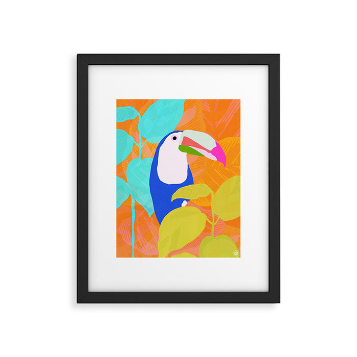 tropical toucan, orange Framed Art Print Gallery Image 1