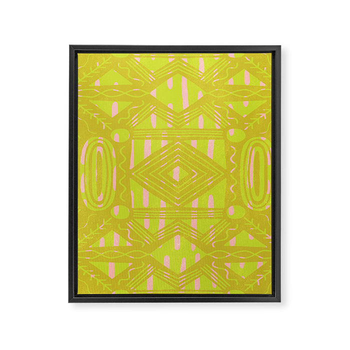 vintage kantha: chartreuse Framed Canvas Print Gallery Image 1
