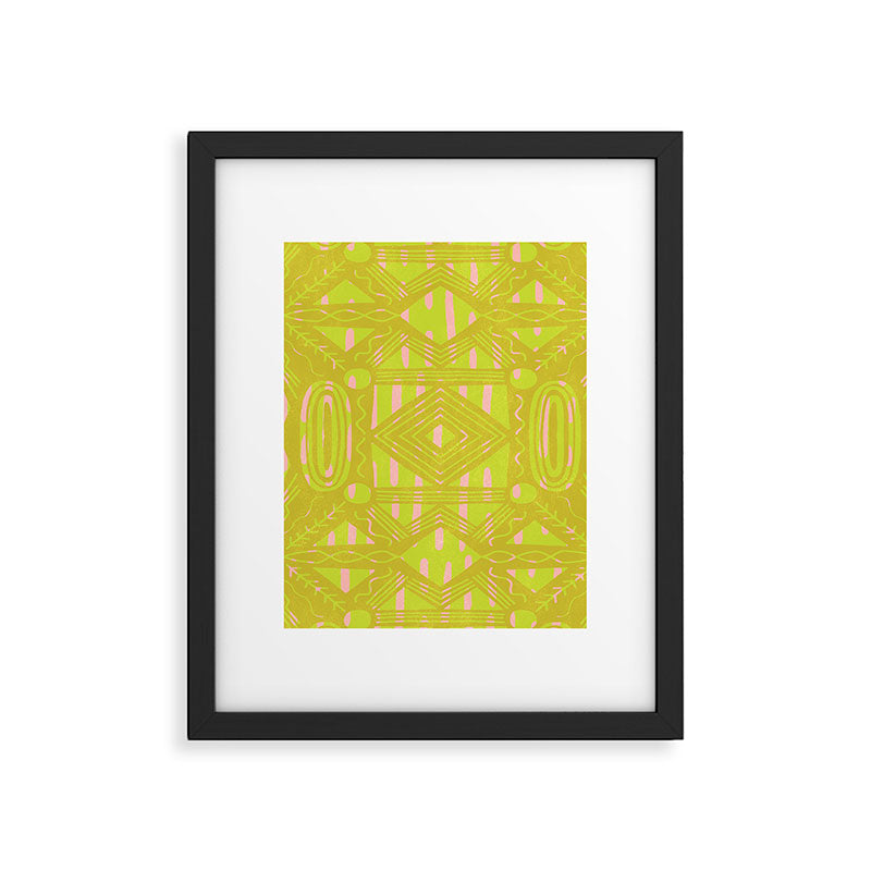 vintage kantha: chartreuse Framed Art Print Gallery Image 6