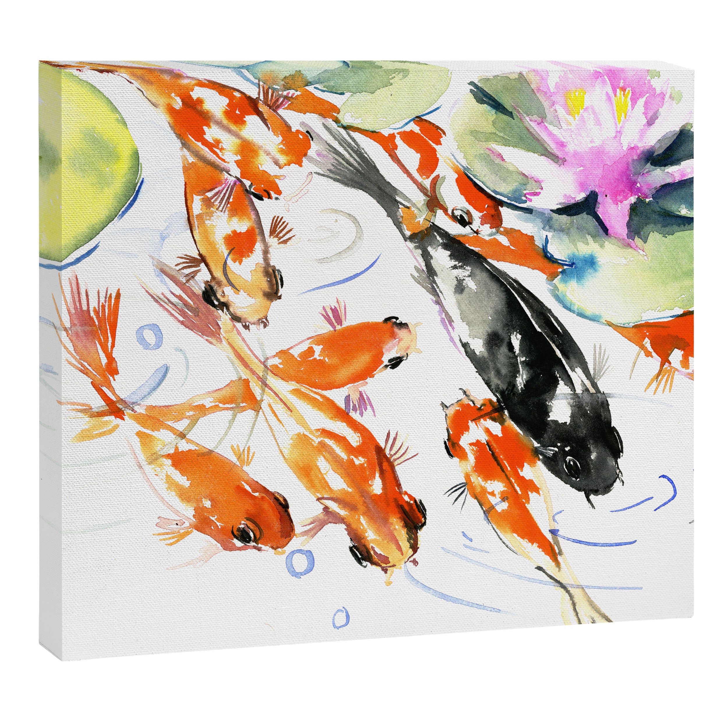 Nine Koi Fish, 9 KOI, feng shui artwork asian watercolor ink painting Canvas Print Gallery Image 3