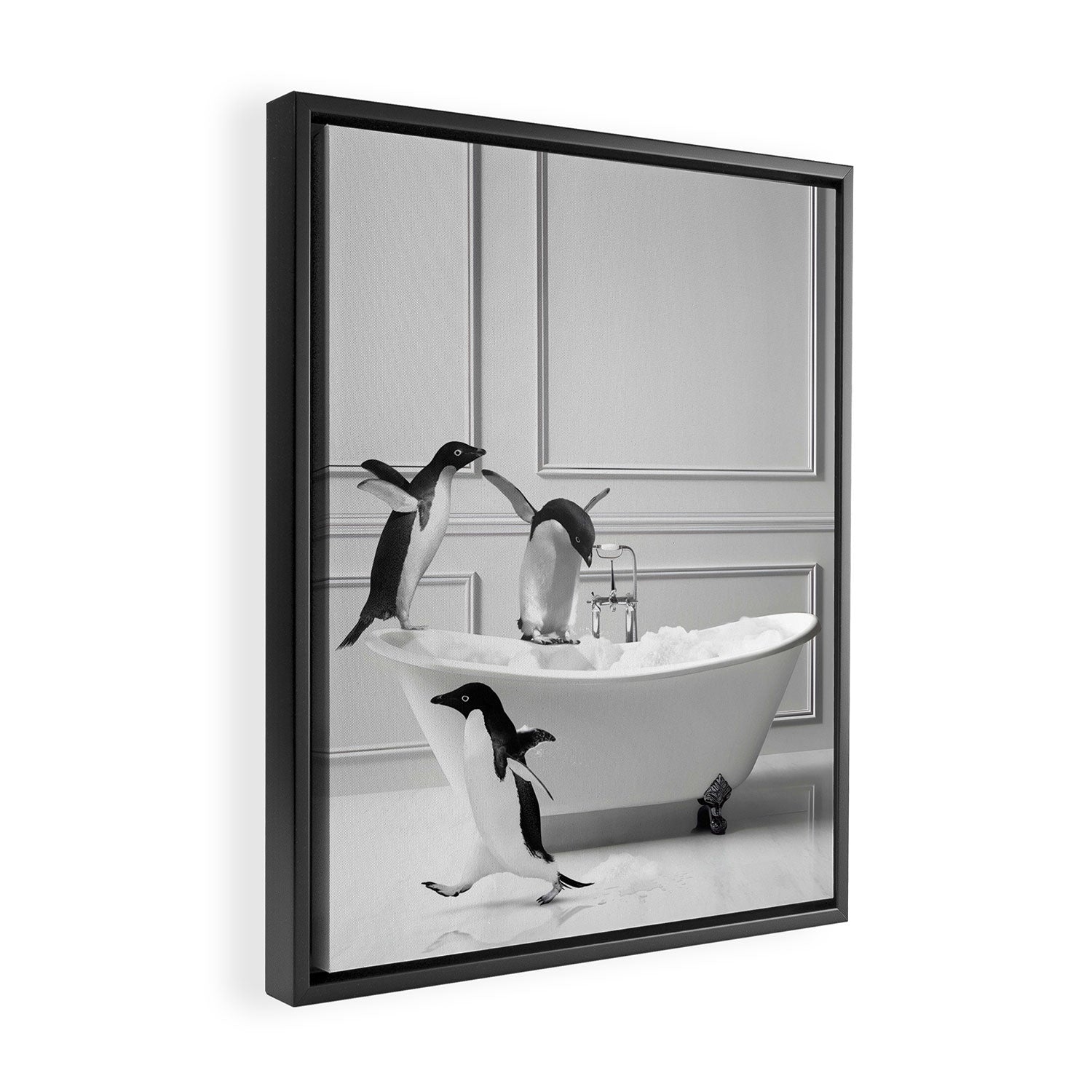 Penguin in Bathtub Framed Canvas Print Gallery Image 2
