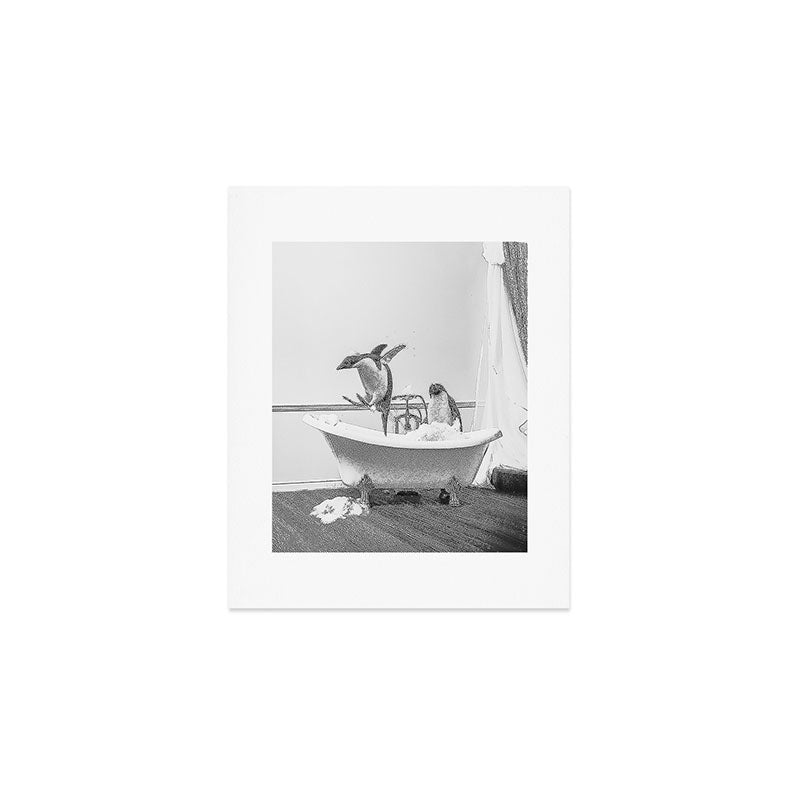 Penguin Taking a Bath Art Print Gallery Image 1