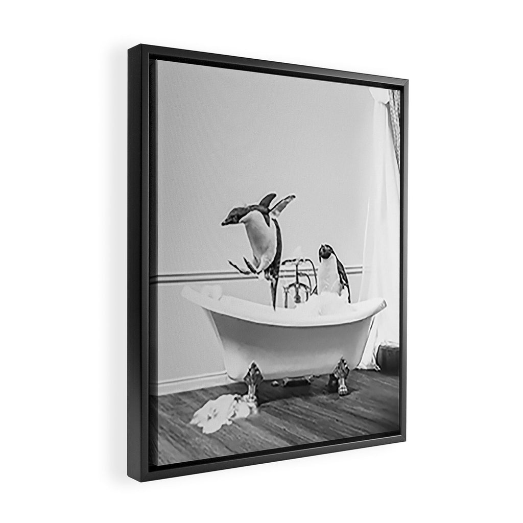 Penguin Taking a Bath Framed Canvas Print Gallery Image 2