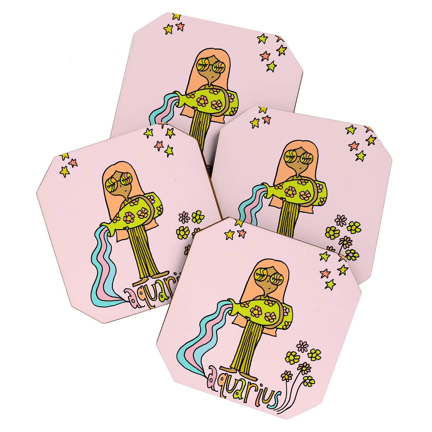 Age of Aquarius zodiac art by surfy birdy Coaster Gallery Image 1