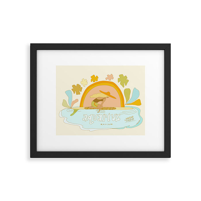 Aquarius surf zodiac // retro art by surfy birdy Framed Art Print Gallery Image 1