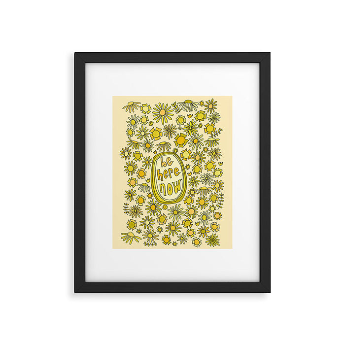 be here now // flower power // retro surf art by surfy birdy Framed Art Print Gallery Image 1