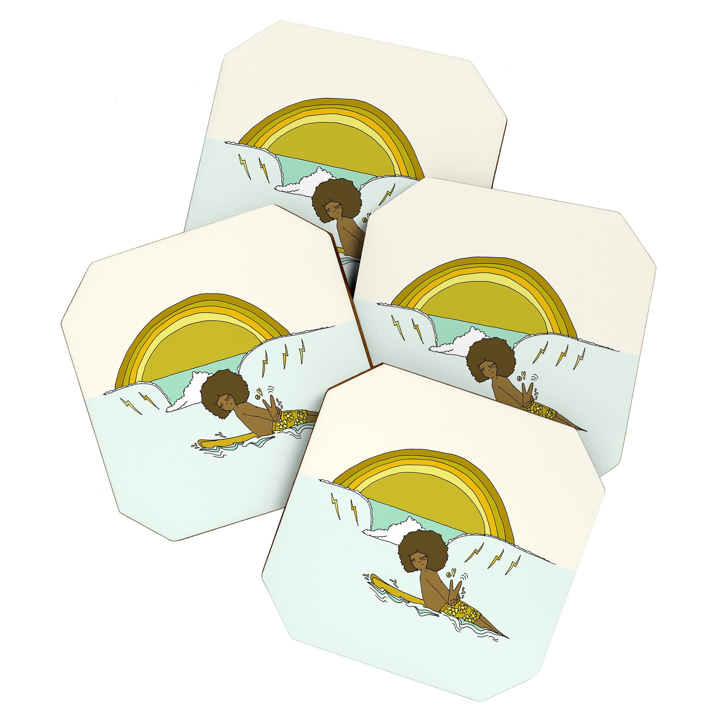 "buttons" kaluhiokalani 70s surf legend // retro surf art by surfy birdy Coaster Gallery Image 1