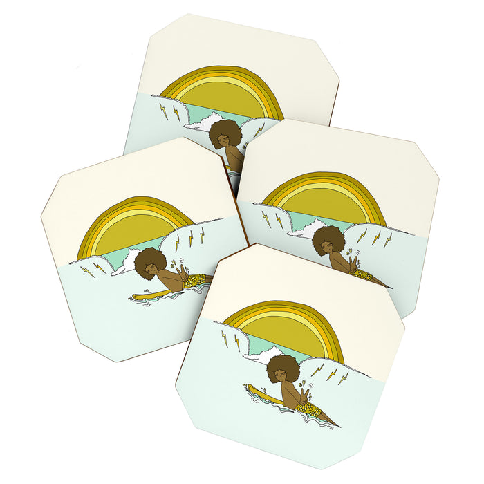 "buttons" kaluhiokalani 70s surf legend // retro surf art by surfy birdy Coaster Gallery Image 1