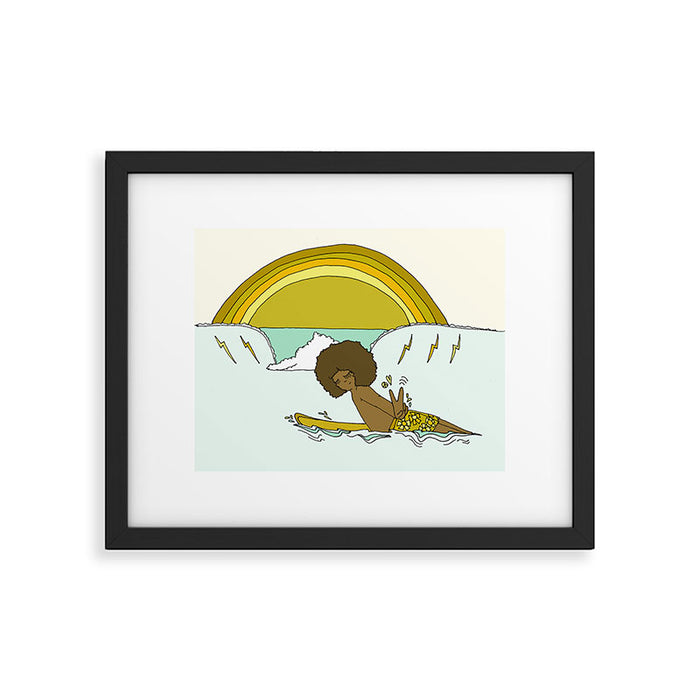 "buttons" kaluhiokalani 70s surf legend // retro surf art by surfy birdy Framed Art Print Gallery Image 1
