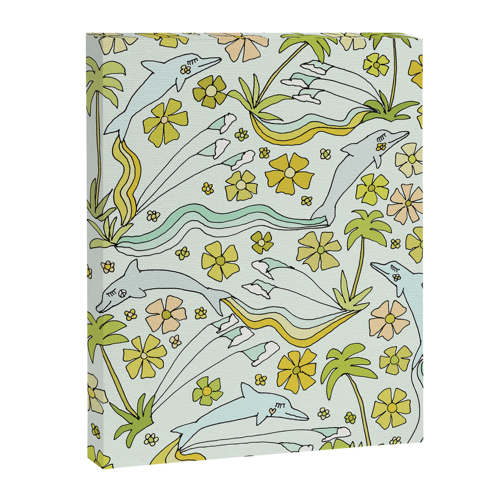 dolphin love flower power // retro surf art by surfy birdy Canvas Print Gallery Image 6