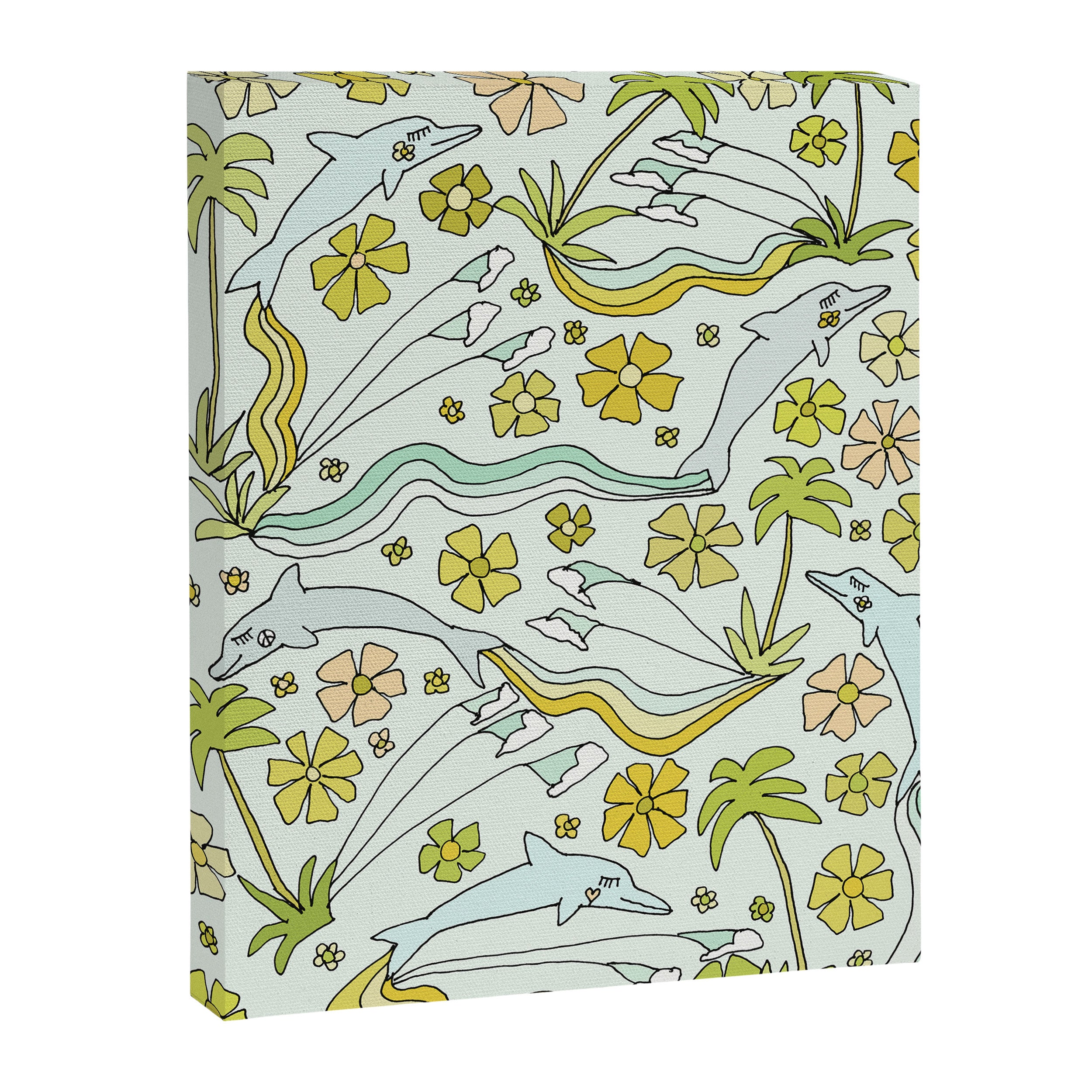 dolphin love flower power // retro surf art by surfy birdy Canvas Print Gallery Image 6