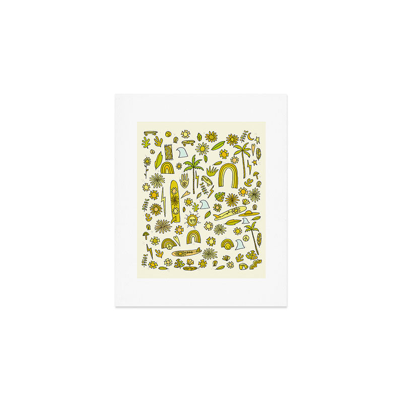 doodle daydreams sunshine and good vibes // retro art by surfy birdy Art Print Gallery Image 1
