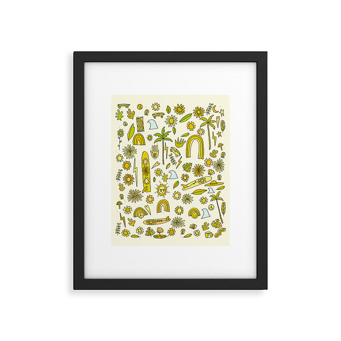 doodle daydreams sunshine and good vibes // retro art by surfy birdy Framed Art Print Gallery Image 1