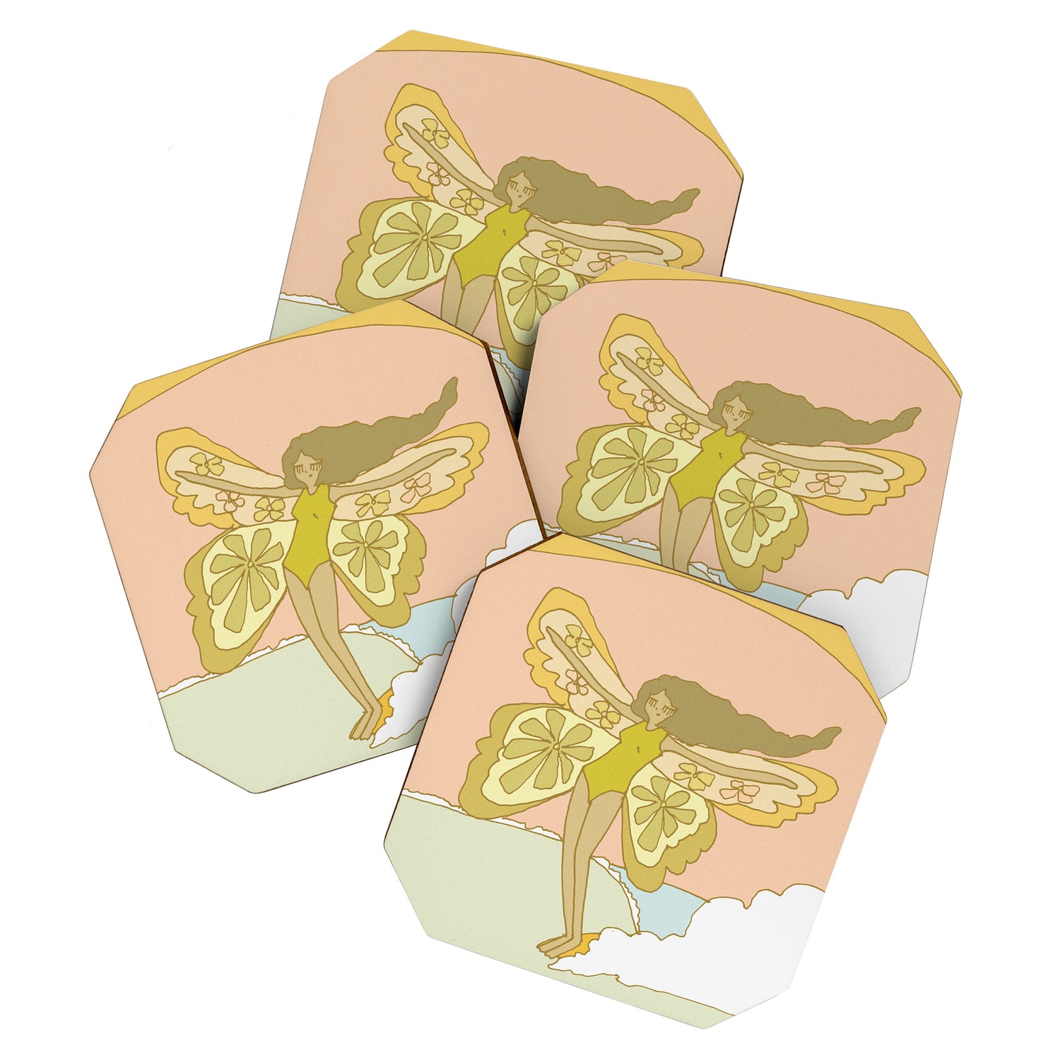 Flower Power Surfy Butterfly // Retro surf art by surfy birdy Coaster Gallery Image 1