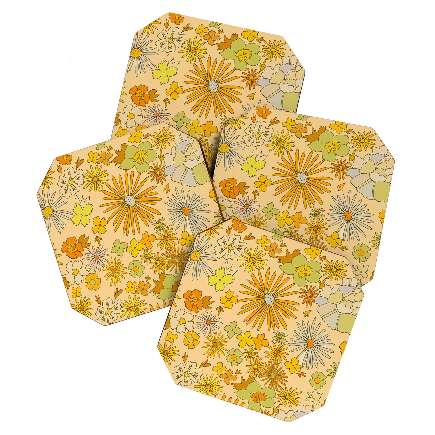 flower power wildflowers brown // retro art by surfy birdy Coaster Gallery Image 1