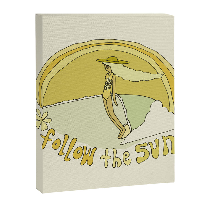 follow the sun lady slide // retro surf art by surfy birdy Canvas Print Gallery Image 1