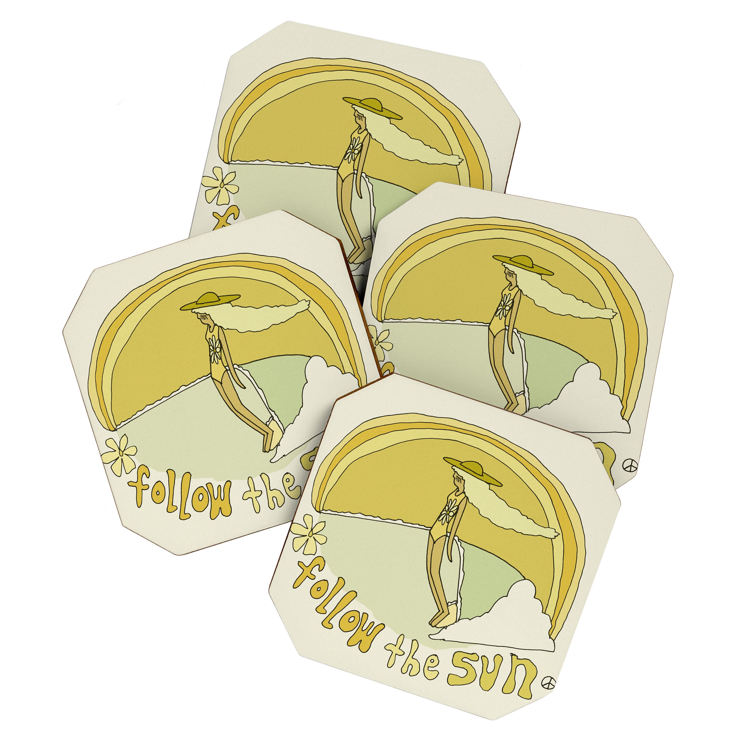 follow the sun lady slide // retro surf art by surfy birdy Coaster Gallery Image 1
