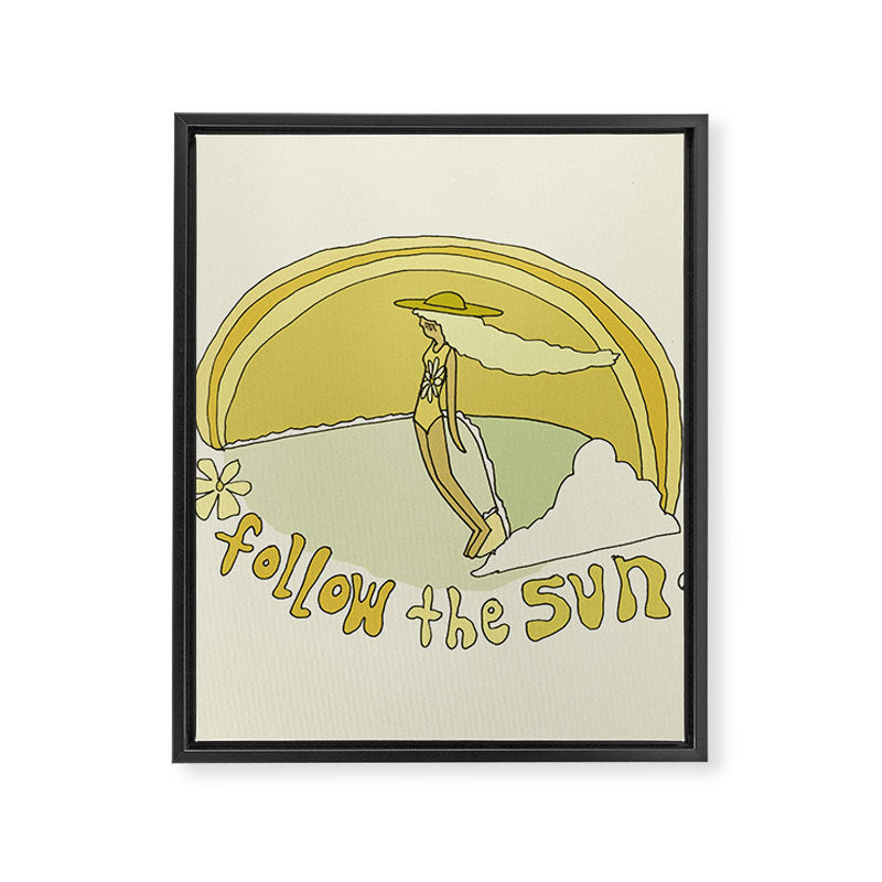 follow the sun lady slide // retro surf art by surfy birdy Framed Canvas Print Gallery Image 8