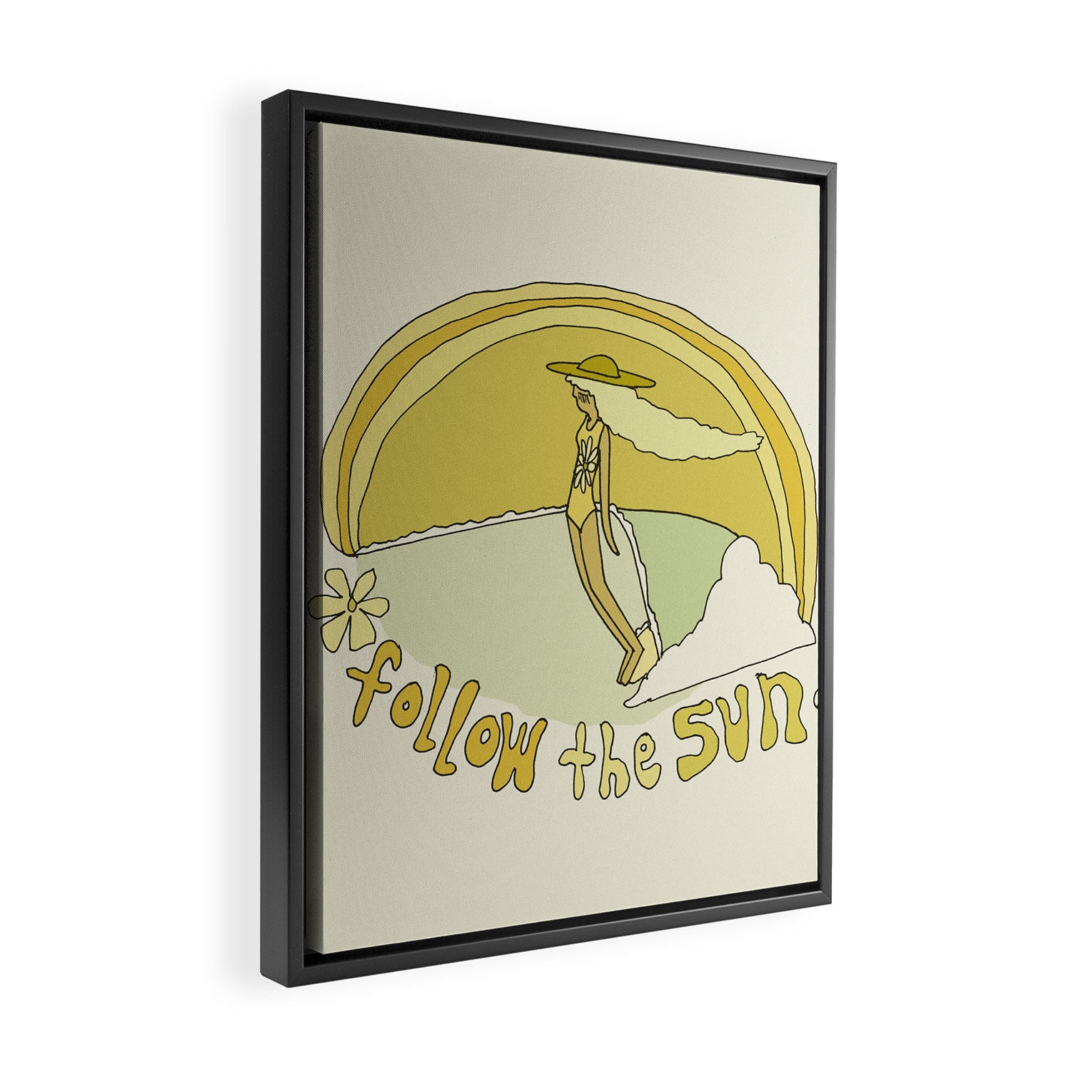follow the sun lady slide // retro surf art by surfy birdy Framed Canvas Print Gallery Image 2