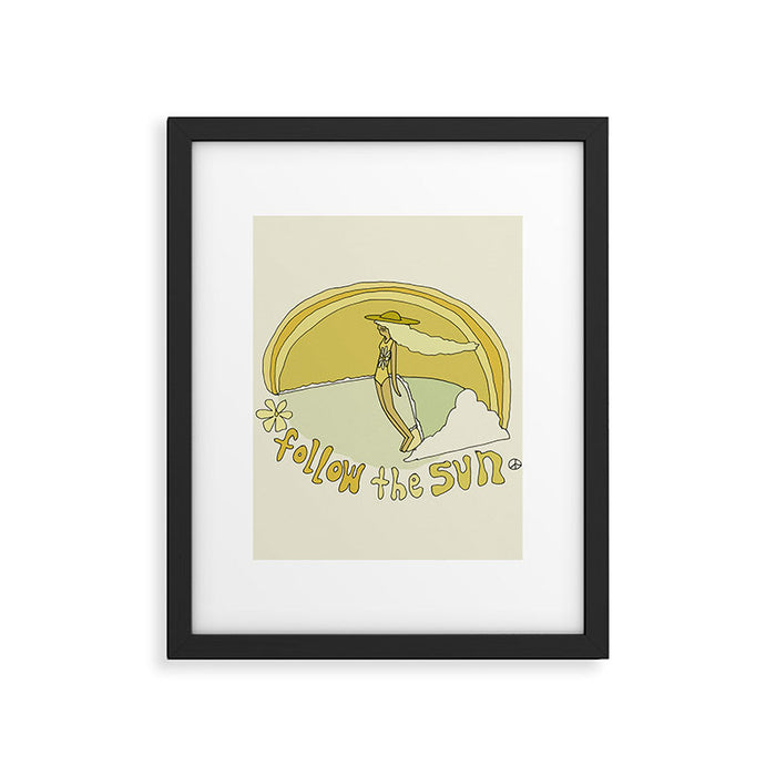follow the sun lady slide // retro surf art by surfy birdy Framed Art Print Gallery Image 1