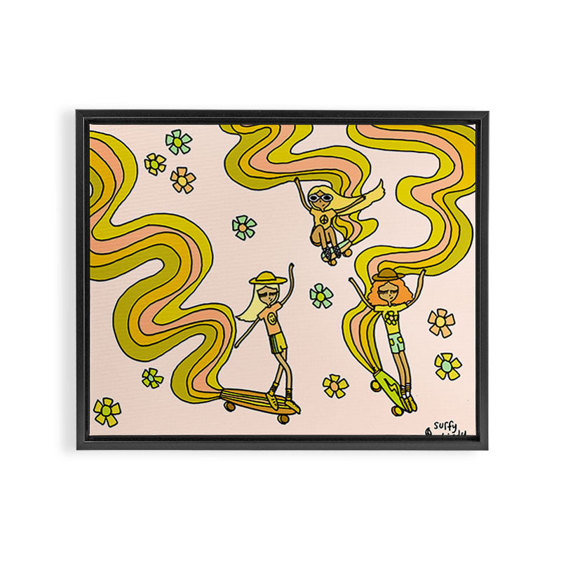 girl gang // dogtown and z girls // skateboard girl power by surfy birdy Framed Canvas Print Gallery Image 6