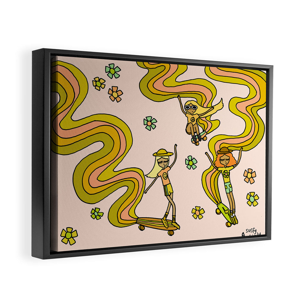 girl gang // dogtown and z girls // skateboard girl power by surfy birdy Framed Canvas Print Gallery Image 2