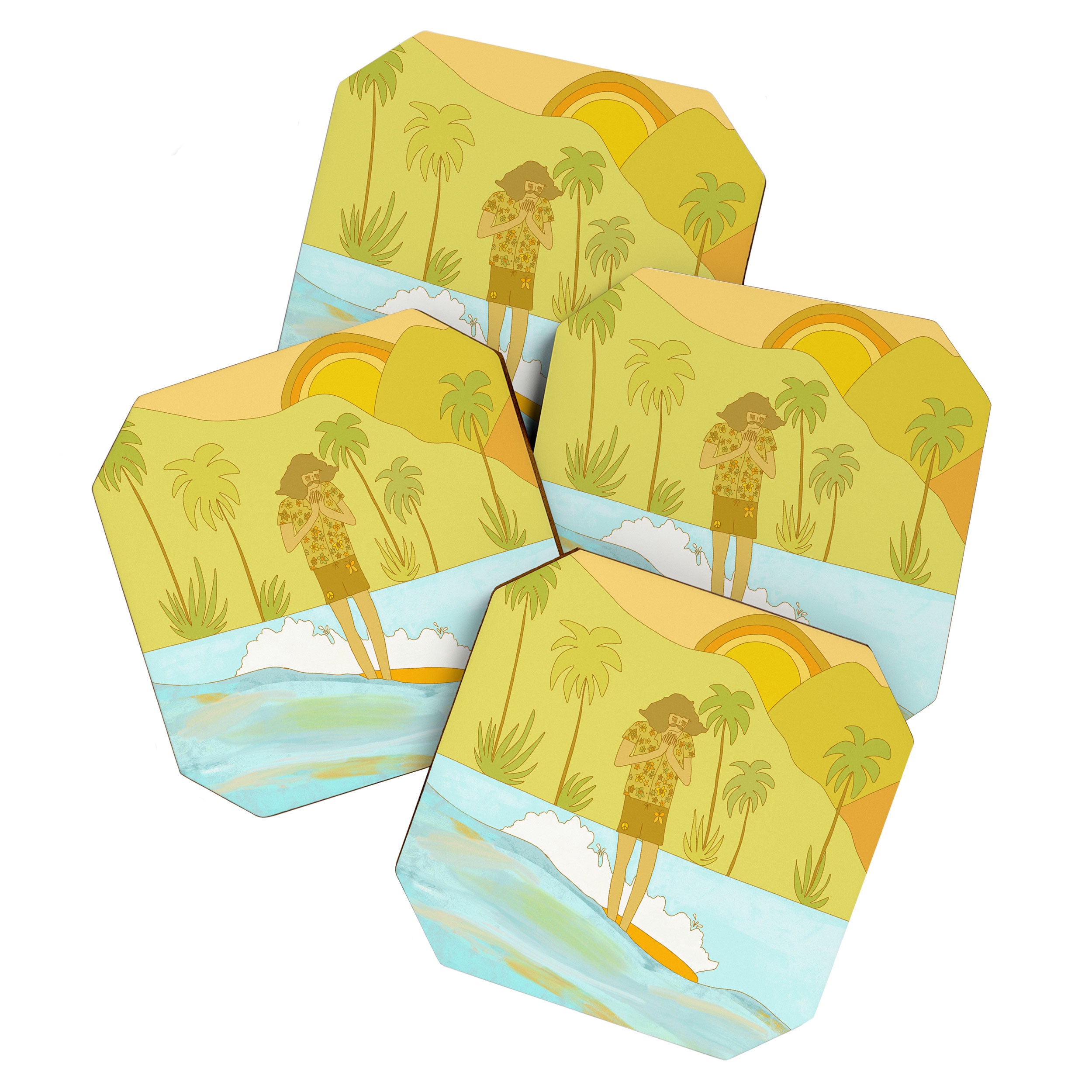 Give thanks retro surf art tropical peaceful by surfybirdy Coaster Gallery Image 1