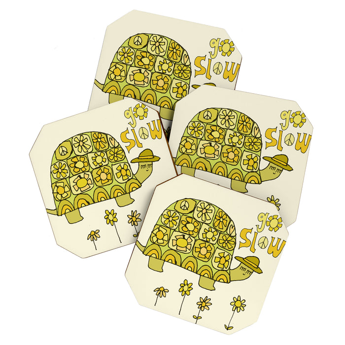 go slow retro turtle // art by surfy birdy Coaster Gallery Image 1