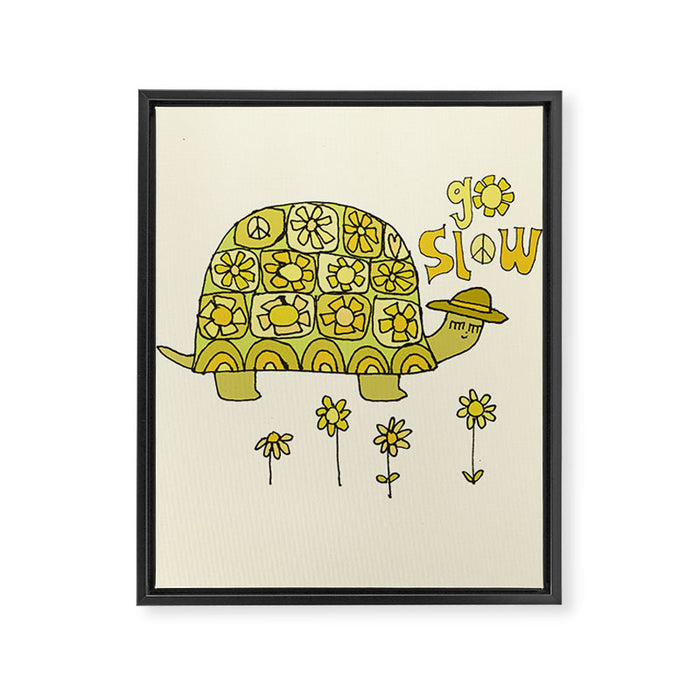 go slow retro turtle // art by surfy birdy Framed Canvas Print Gallery Image 1