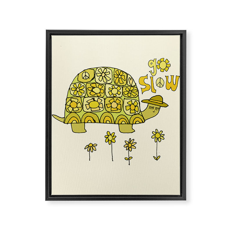 go slow retro turtle // art by surfy birdy Framed Canvas Print Gallery Image 6