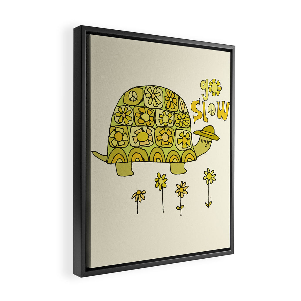 go slow retro turtle // art by surfy birdy Framed Canvas Print Gallery Image 2