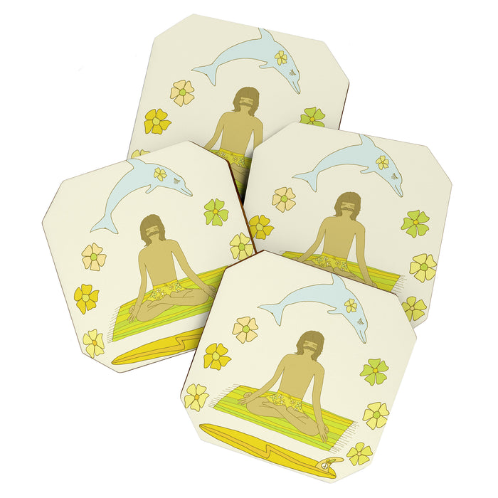 here in now surf meditate gerry lopez // retro art by surfy birdy Coaster Gallery Image 1