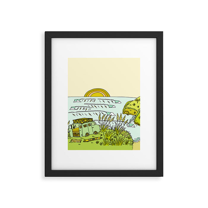 home is where you park it // wandering in new zealand // retro surf art by surfy birdy Framed Art Print Gallery Image 1