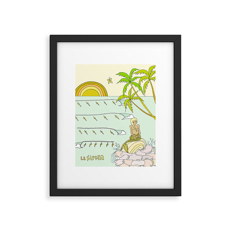 la sirena // mermaid of the sea costa rica // retro surf art by surfy birdy Framed Art Print Gallery Image 5