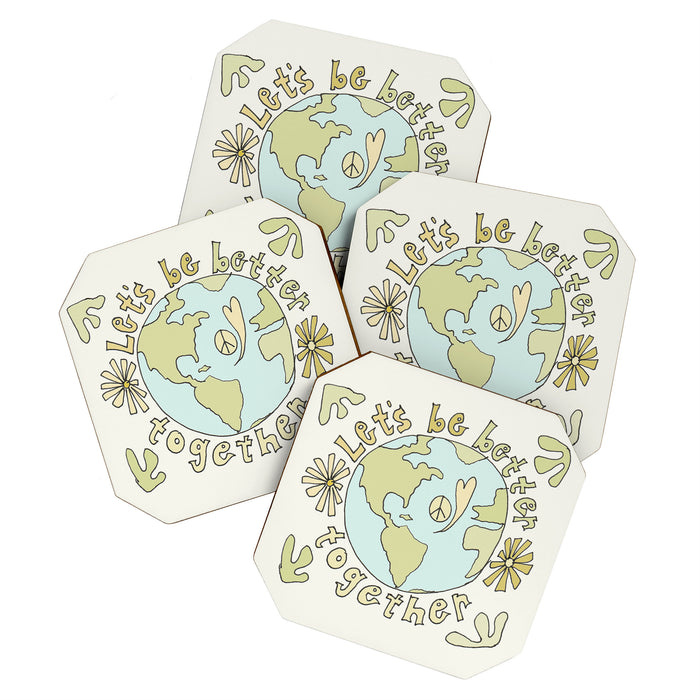 let's be better together // protect mother earth // retro art by surfy birdy Coaster Gallery Image 1