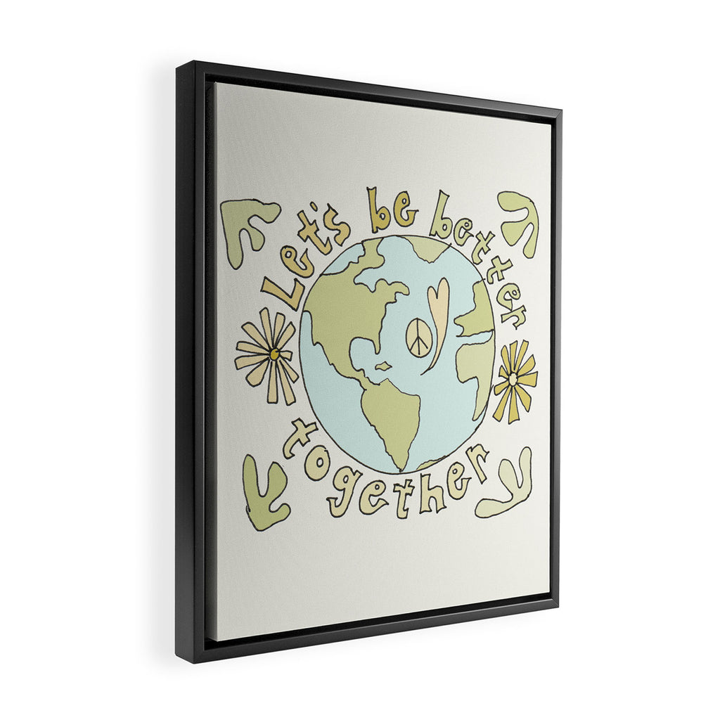 let's be better together // protect mother earth // retro art by surfy birdy Framed Canvas Print Gallery Image 2