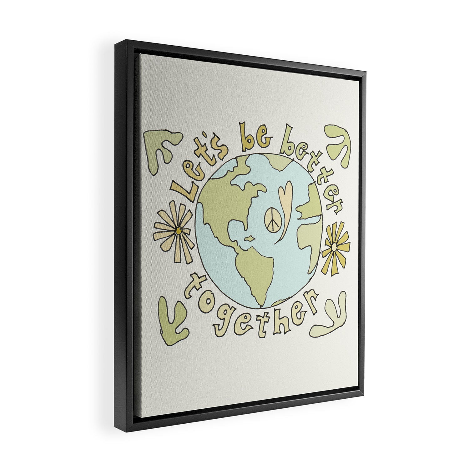 let's be better together // protect mother earth // retro art by surfy birdy Framed Canvas Print Gallery Image 2