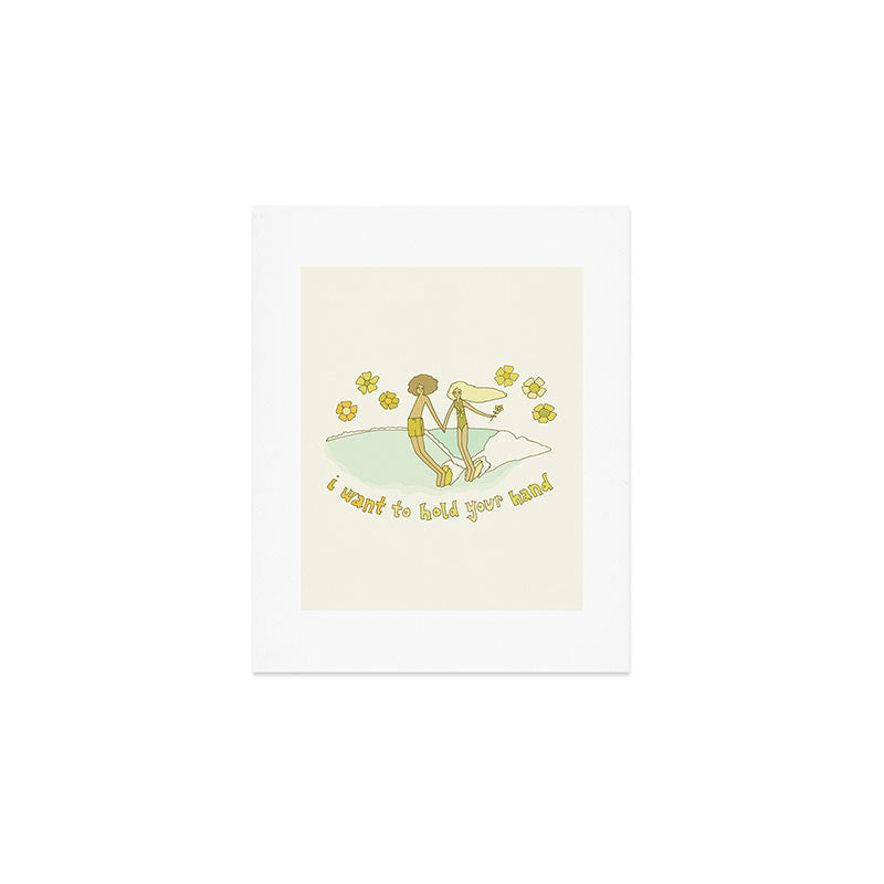 let's hold hands surfy valentine // retro surf art by surfy birdy Art Print Gallery Image 1