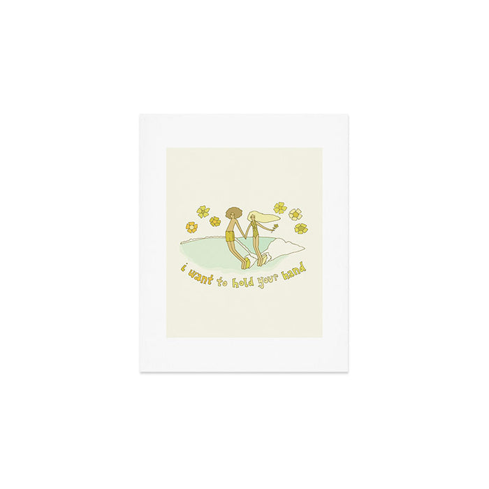 let's hold hands surfy valentine // retro surf art by surfy birdy Art Print Gallery Image 1