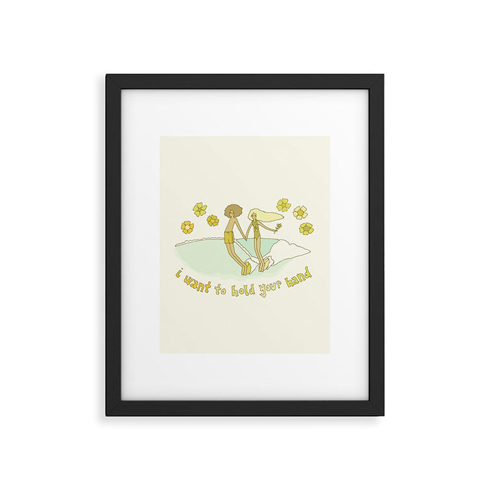 let's hold hands surfy valentine // retro surf art by surfy birdy Framed Art Print Gallery Image 1