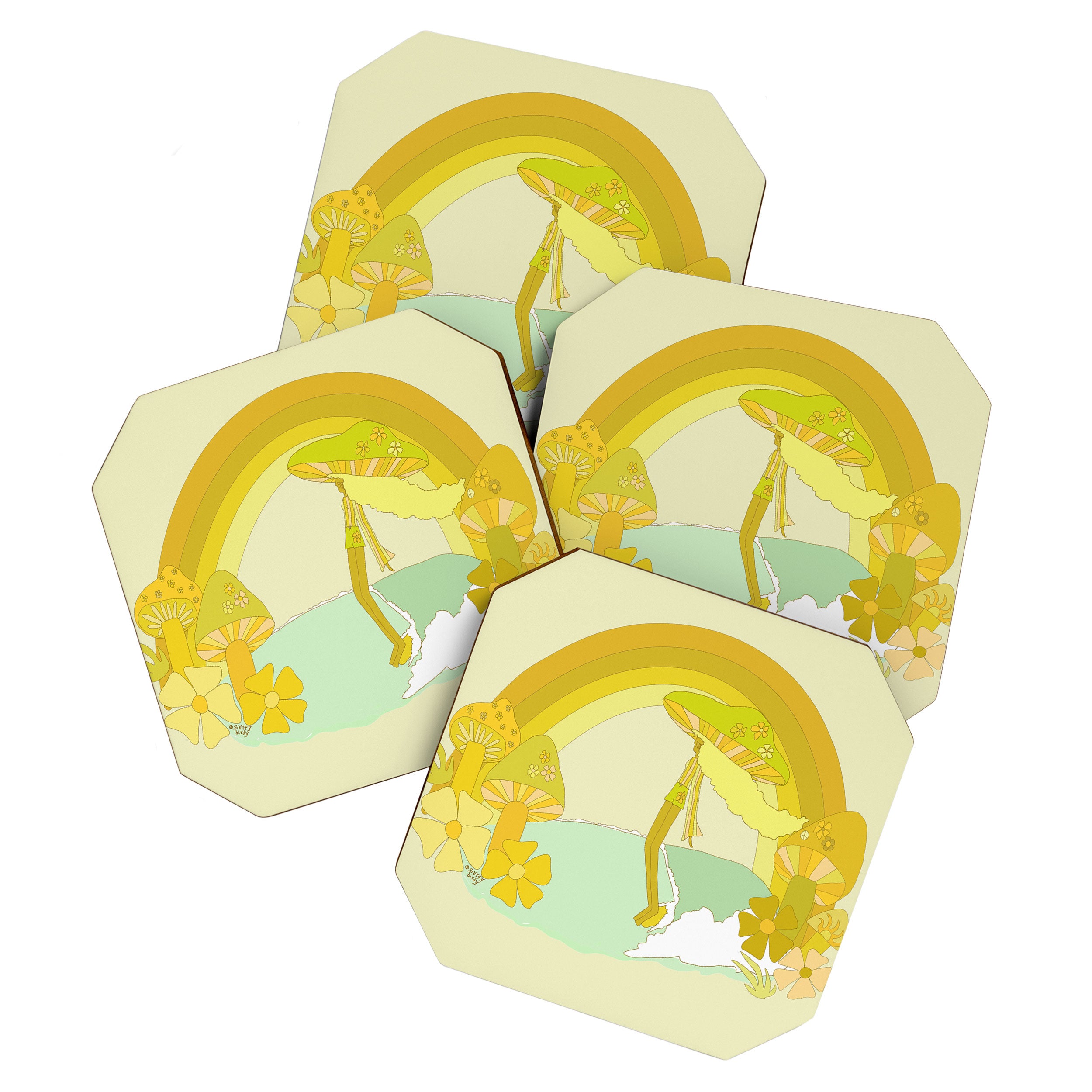 Mushy mushroom longboard surf retro floral daydreams by surfy birdy Coaster Gallery Image 1