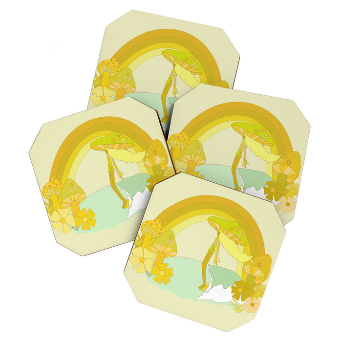 Mushy mushroom longboard surf retro floral daydreams by surfy birdy Coaster Gallery Image 1