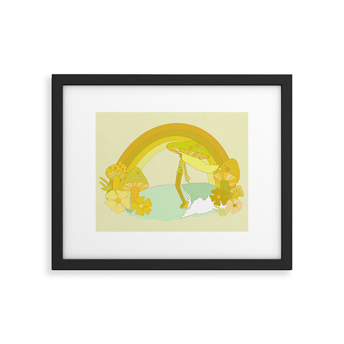 Mushy mushroom longboard surf retro floral daydreams by surfy birdy Framed Art Print Gallery Image 1