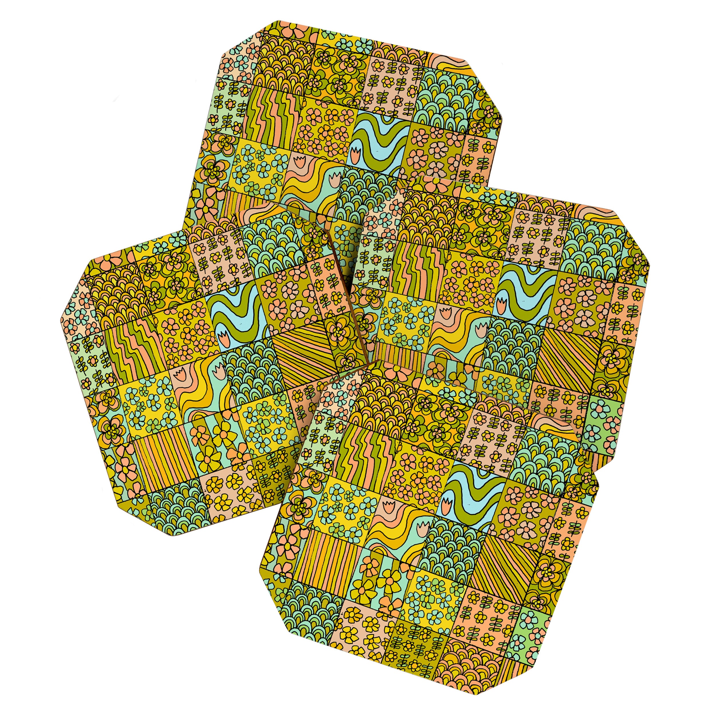 patchwork dreams retro flower quilt dreams of waves Coaster Gallery Image 1